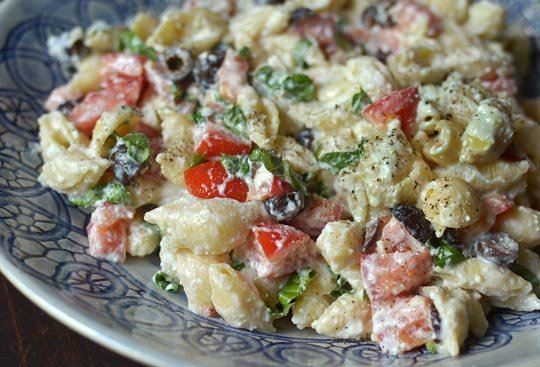 Roasted Garlic, Olive and Tomato Pasta Salad
