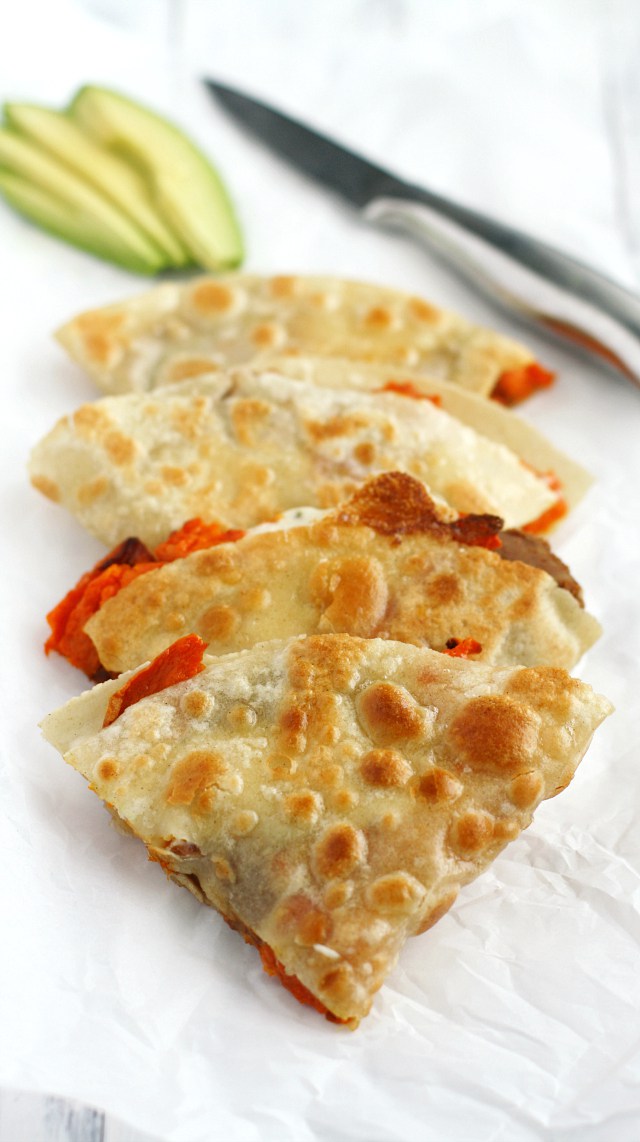 ROASTED SWEET POTATO AND BEAN QUESADILLAS