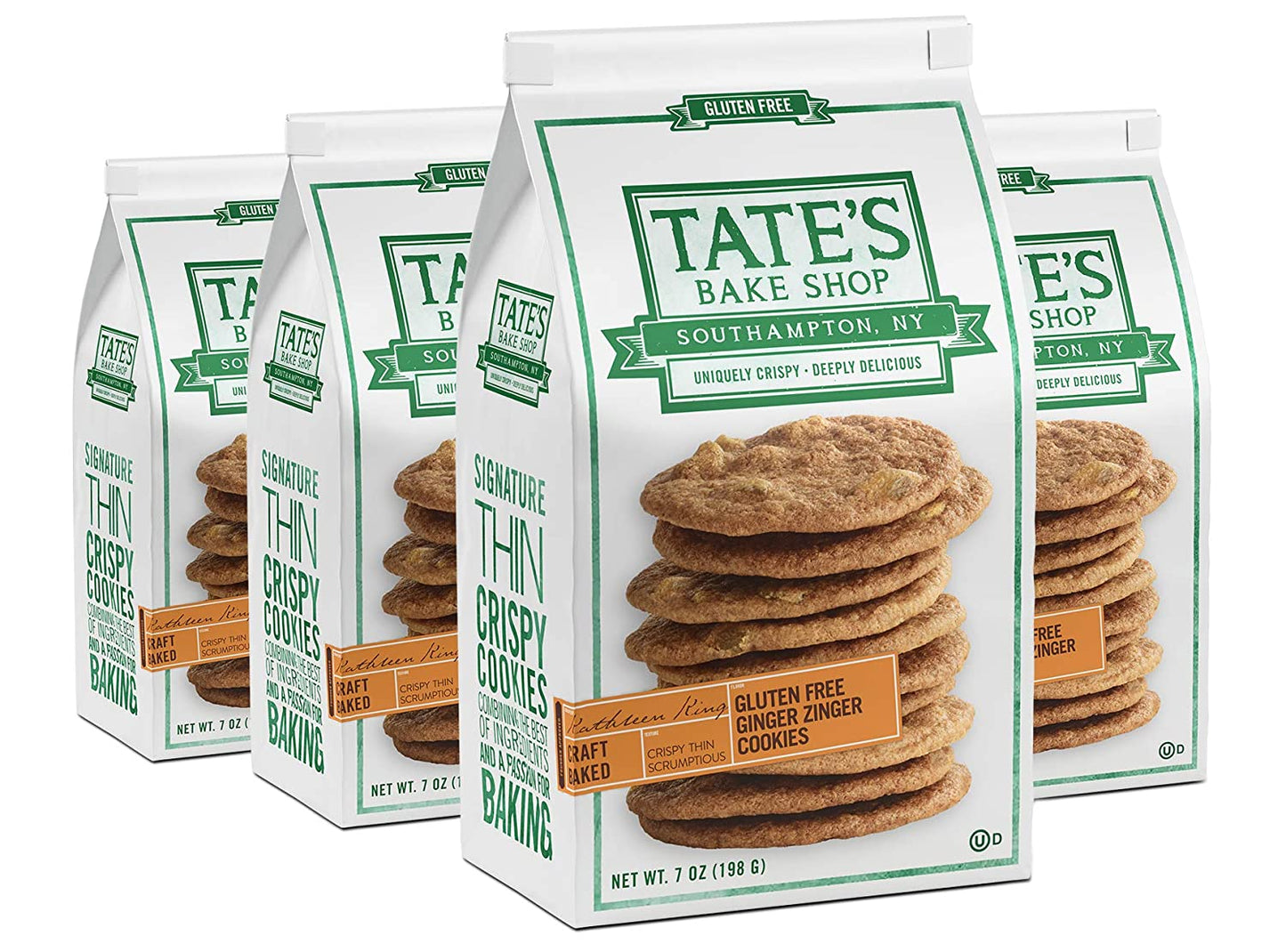 Tate's Bake Shop Thin & Crispy Cookies, Gluten Free Ginger Zinger, 7 oz - 4 Pack