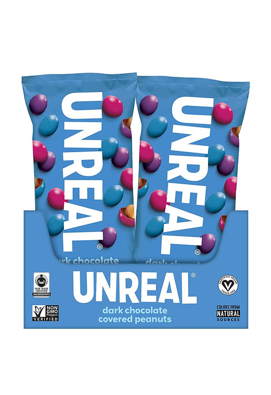 UNREAL Dark Chocolate Peanut Gems - Vegan, Gluten free - 12 Snack Packs