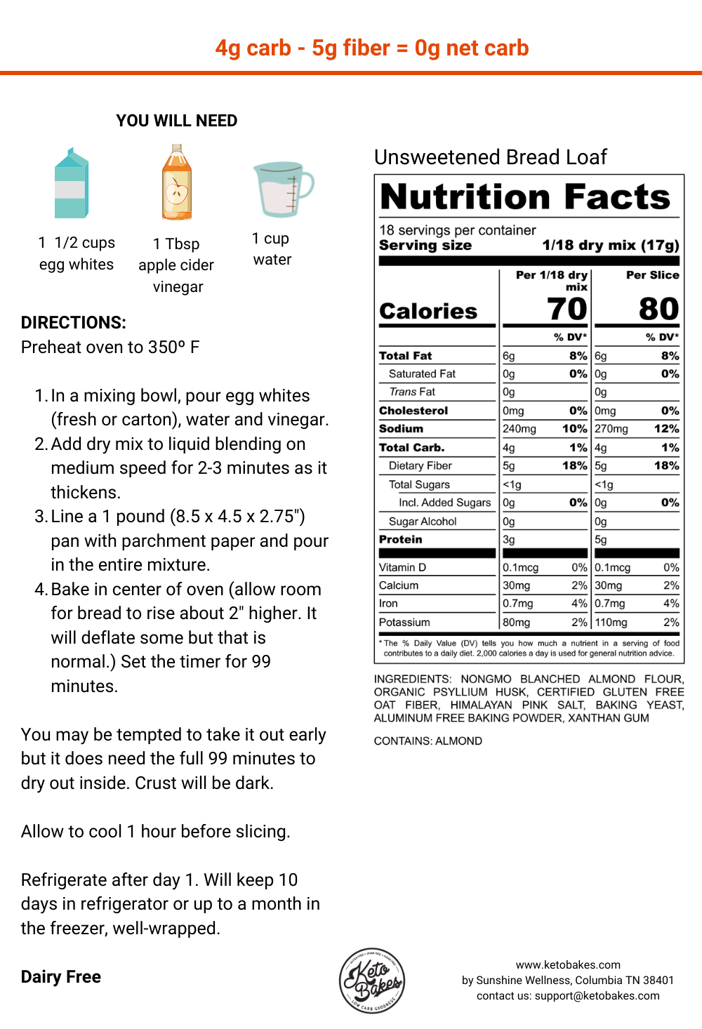 Unsweetened Bread Loaf Mix - 0 g net carbs