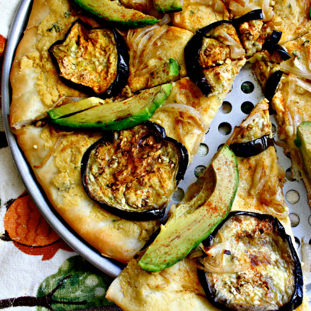 Eggplant, Avocado & Hummus Pizza