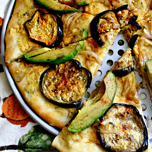 Eggplant, Avocado & Hummus Pizza
