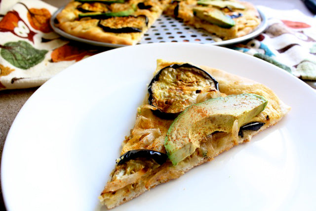 Eggplant, Avocado & Hummus Pizza