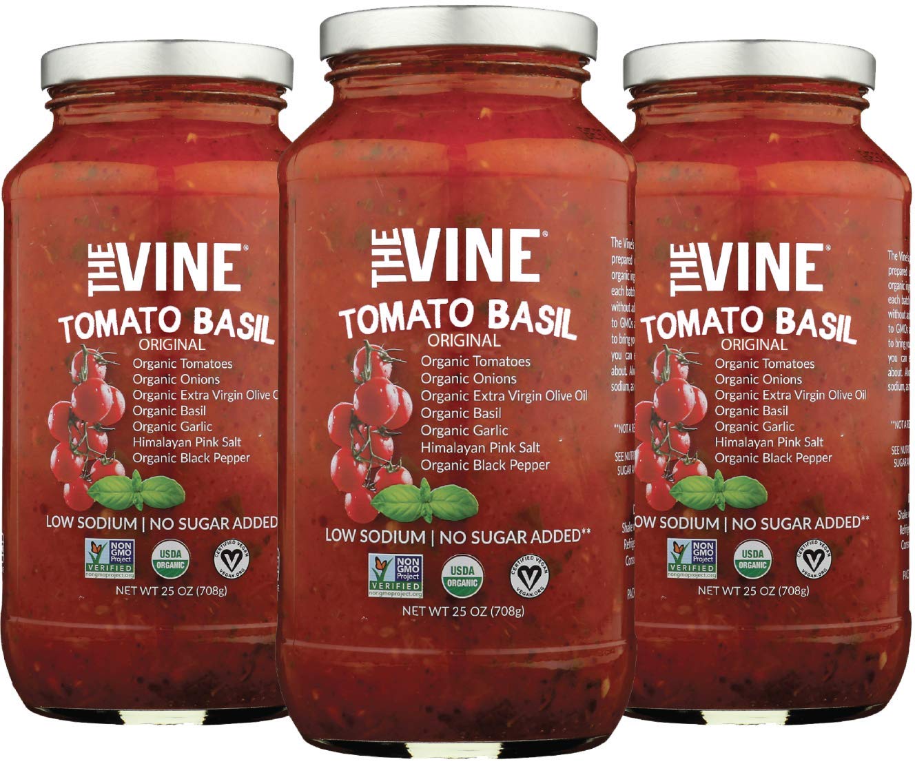 The Vine Organic Tomato Basil, 3-pack, Low Sodium, Low Carb, Non GMO, Kosher