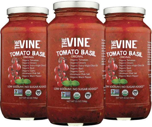 The Vine Organic Tomato Basil, 3-pack, Low Sodium, Low Carb, Non GMO, Kosher