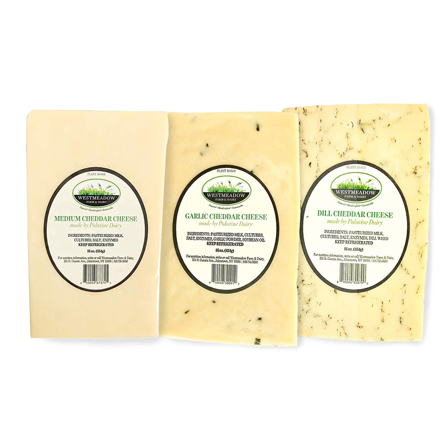 Westmeadow Farm Artisan Wine Lovers Artisan Cheddar Cheese Bundle - Medium Cheddar Cheese, Dill Flavored Cheddar Cheese, and Garlic Flavored Cheddar Cheese (48 oz)