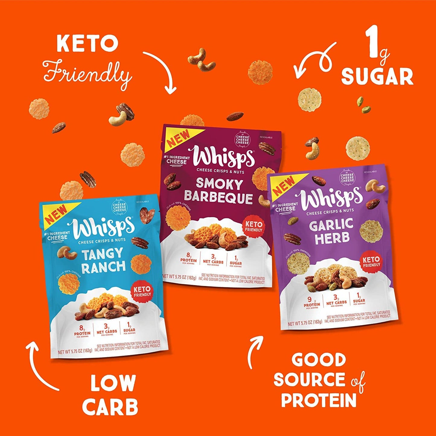 Whisps Cheese Crisps & Nuts Snack Mix - Variety Pack of 3