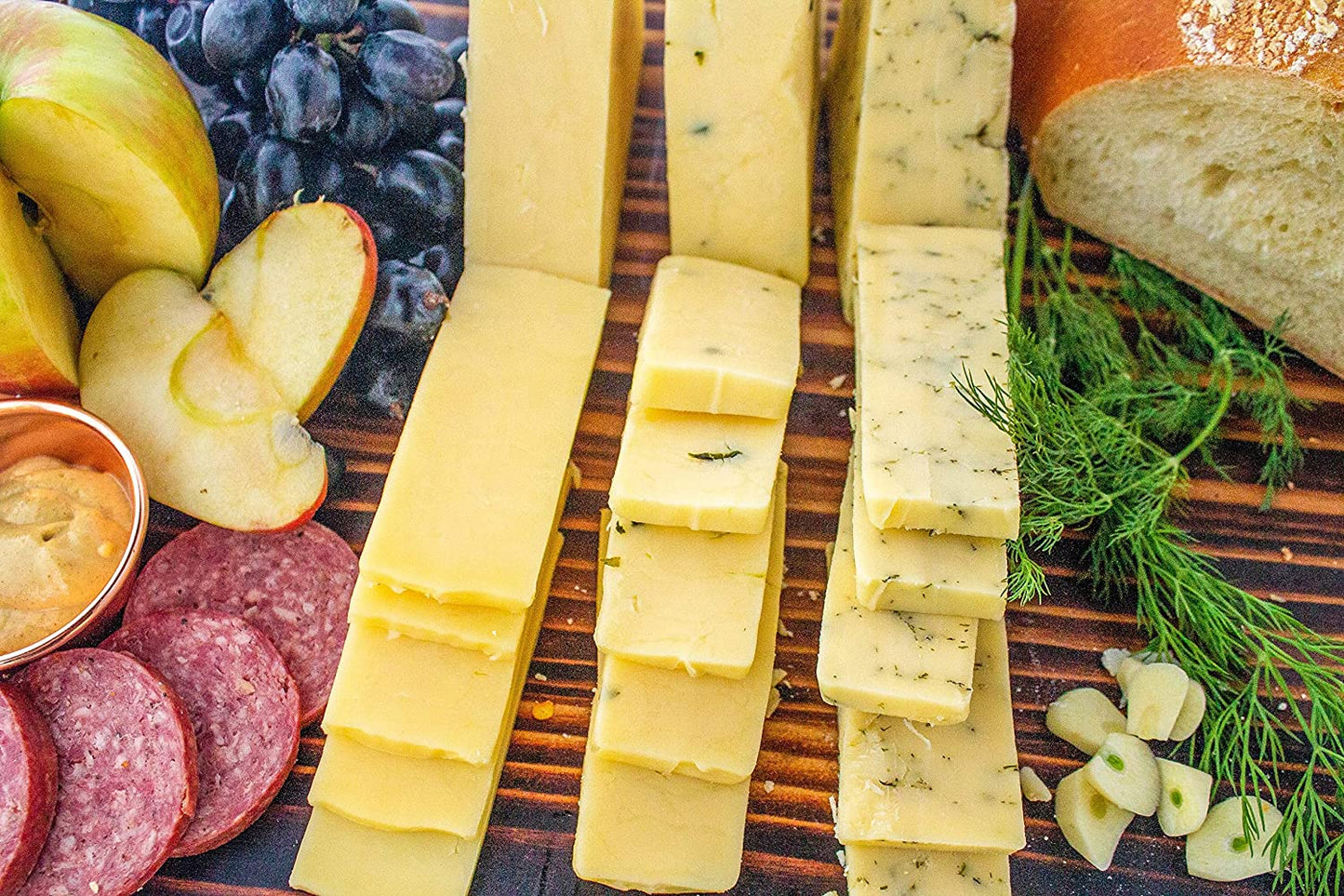 Westmeadow Farm Artisan Wine Lovers Artisan Cheddar Cheese Bundle - Medium Cheddar Cheese, Dill Flavored Cheddar Cheese, and Garlic Flavored Cheddar Cheese (48 oz)