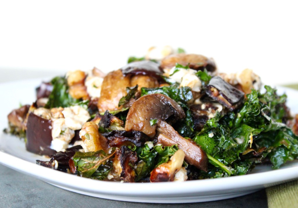 Warm Eggplant, Mushroom and Kale Salad