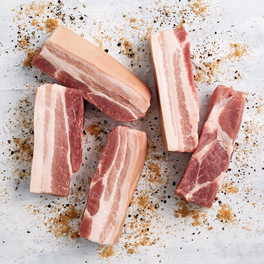 SKIN-ON PORK BELLY STRIPS - 5 - 6 pieces