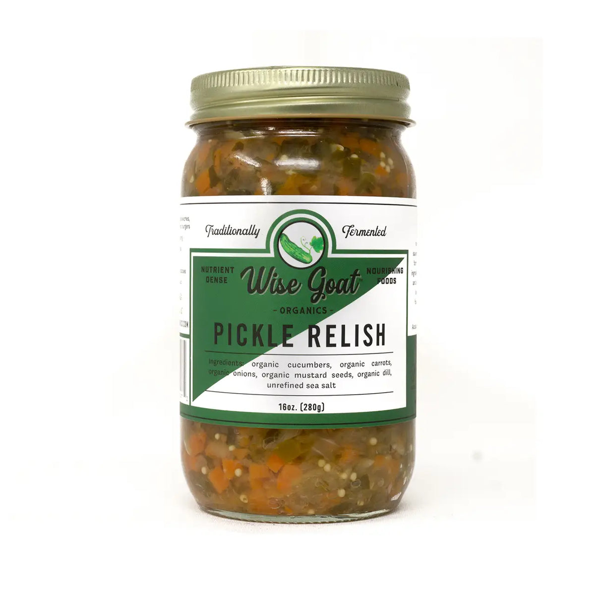 Jar of Wise Goat Organics Pickle Relish on a white background